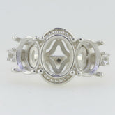 14K White Gold Semi Mount Ring Setting Oval OV 9x7mm OV 7x5mm 3 Stones Syzjewelry